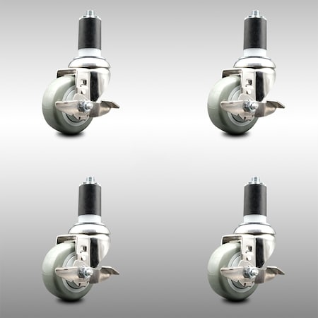 Service Caster 3.5 Inch 316SS Gray Poly Swivel 1-5/8 Inch Expanding Stem Caster Set Brake SCC SCC-SS316EX20S3514-PPUB-TLB-158-4